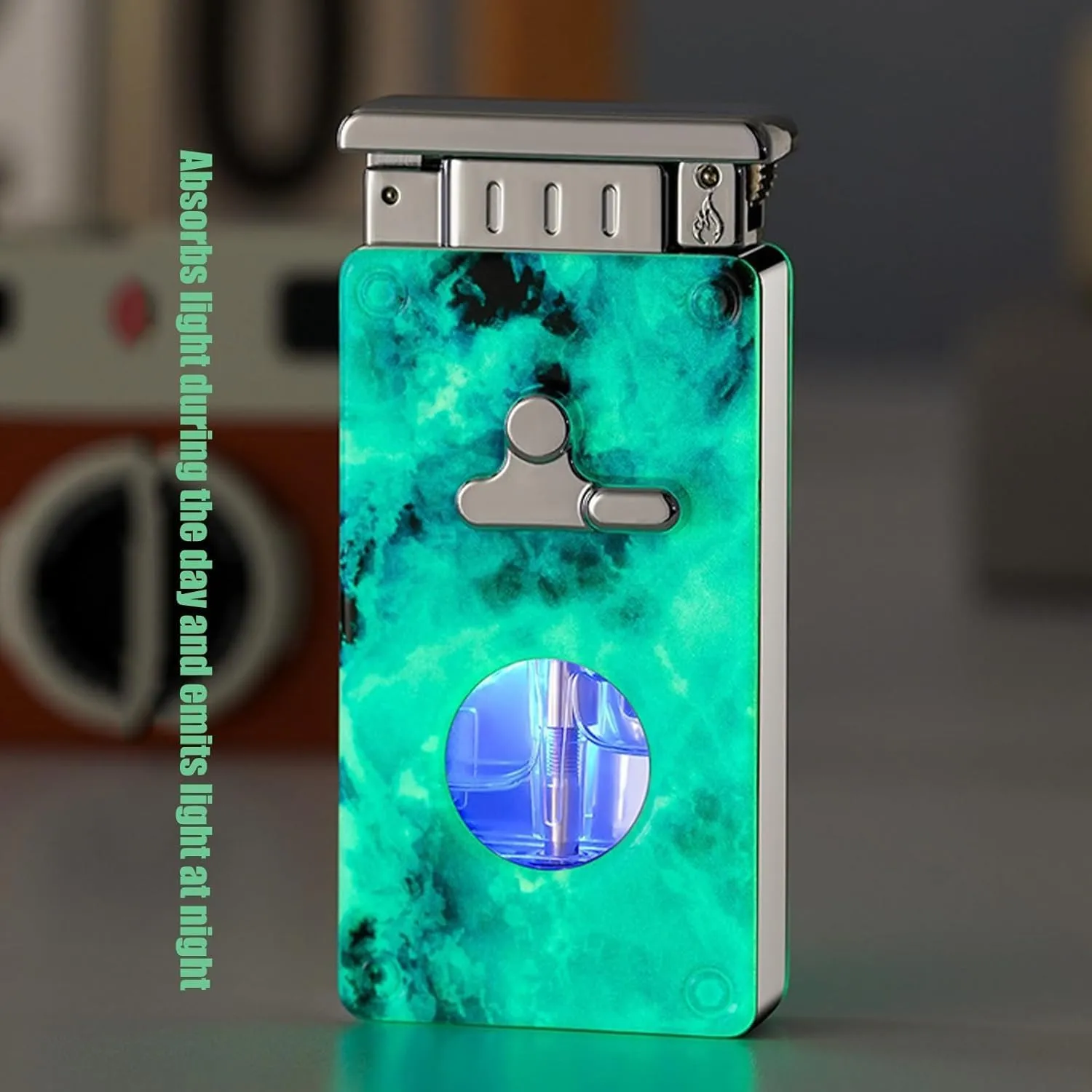 Windproof Butane Lighter Dual Flame Direct Blue and Open Refillable Gas Portable(#8951de)