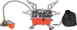 Windproof Camping Gas Stove, Small Camping Stove with Piezo Ignition, Small Folding Camp Stove Collapsible Backpacking Stove Stainless Steel Campfire Stove Foldable (Quartet with tube)