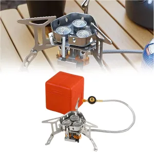 Windproof Camping Stove - Camping Outdoor Windproof Gas Burner, 5800W Portable 3-Burner Gas Camp Stove, Stainless Steel, Foldable Design, Piezo Ignition, for Hiking Backpacking Outdoor Cooking (1PCS)
