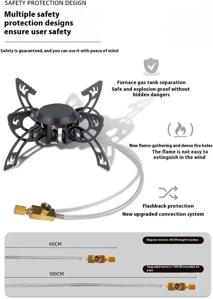 Windproof camping stove, portable backpack stove, foldable gas stove, butane adapter for outdoor backpacks, hiking, and picnics (02)