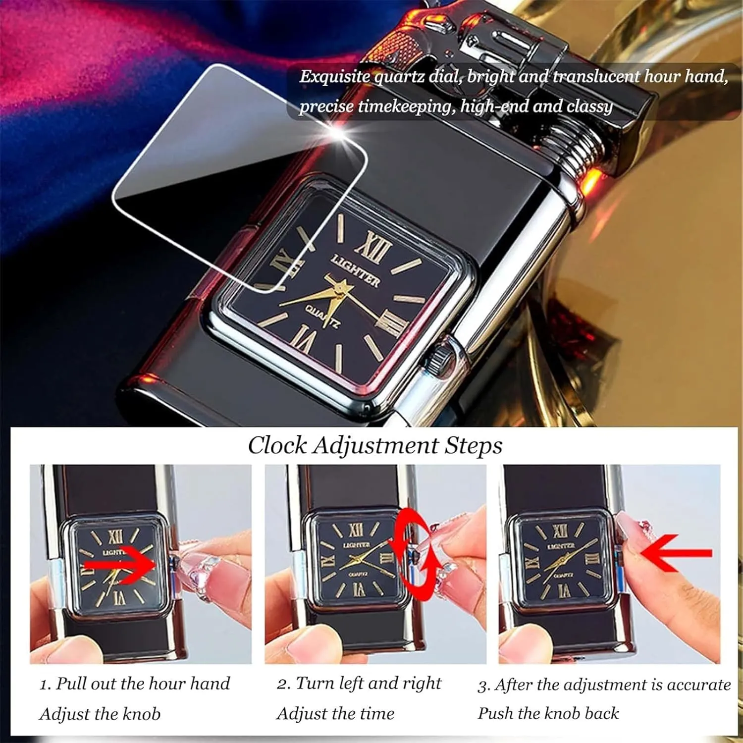 Windproof Dual-Flame Vintage Watch Lighter, Lighter Watch Combo Jet Flame Torch, Refillable Lighter & Adjustable Flame, 2025 New Luxurious Animal Head Lighter with Dragon, Horse (E,Red)