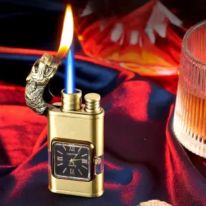 Windproof Dual-Flame Vintage Watch Lighter, Lighter Watch Combo Jet Flame Torch, Refillable Lighter & Adjustable Flame, 2025 New Luxurious Animal Head Lighter with Dragon, Horse (E,Red)
