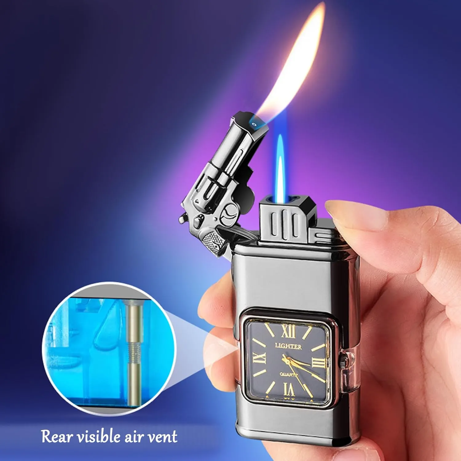 Windproof Dual-Flame Vintage Watch Lighter, Lighter Watch Combo Jet Flame Torch, Refillable Lighter & Adjustable Flame, 2025 New Luxurious Animal Head Lighter with Dragon, Horse (E,Red)