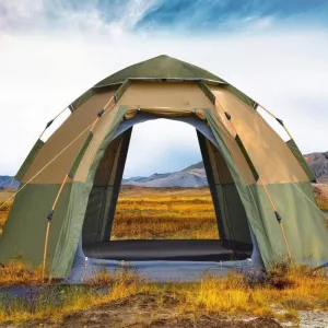 Windproof Family Tent 3-4 Person, Portable Waterproof Tent for Camping, Backpacking & Outdoor Adventures - Brown