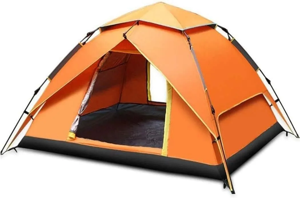 Windproof Family Tent, Portable Waterproof Camping Tent with Mesh Windows, Storage Pockets, Carry Bag – All Seasons, 4-Person Capacity, Orange
