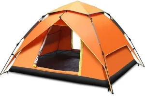 Windproof Family Tent, Portable Waterproof Camping Tent with Mesh Windows, Storage Pockets, Carry Bag – All Seasons, 4-Person Capacity, Orange