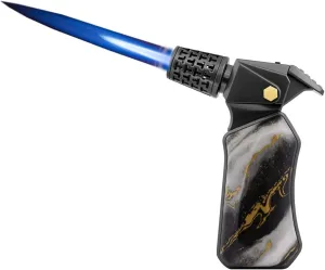 Windproof Jet Flame Butane Lighter, Vintage Metal with Safety Lock 360 Ignition, 1300 Degree Flame Adjustable, Refillable Gas Portable Lighters (Fuel Not Included)(Gray)