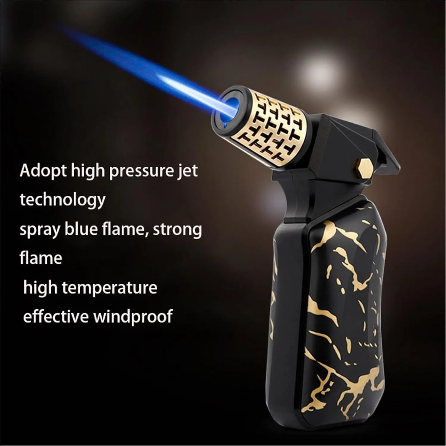 Windproof Jet Flame Butane Lighter, Vintage Metal with Safety Lock 360 Ignition, 1300 Degree Flame Adjustable, Refillable Gas Portable Lighters (Fuel Not Included)(Gray)