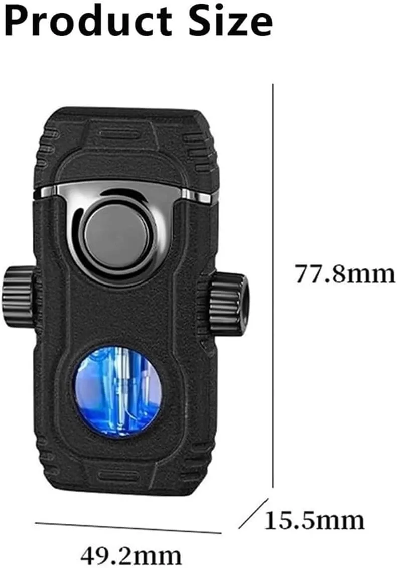 Windproof Torch Dual Flame Butane Lighter with Visible Fuel Window and Switchable Flame for Outdoor Camping(Blue)