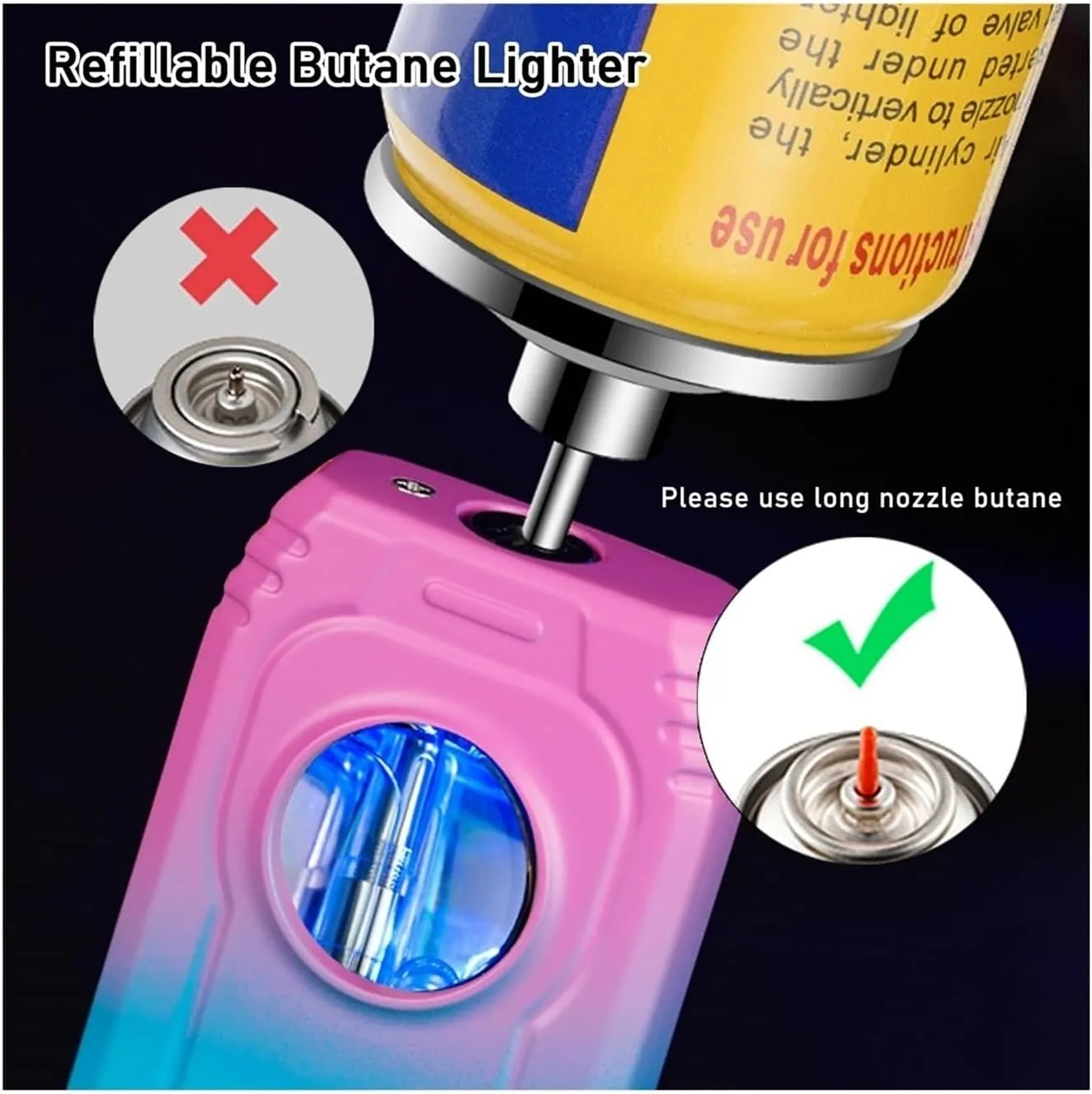 Windproof Torch Dual Flame Butane Lighter with Visible Fuel Window and Switchable Flame for Outdoor Camping(Blue)