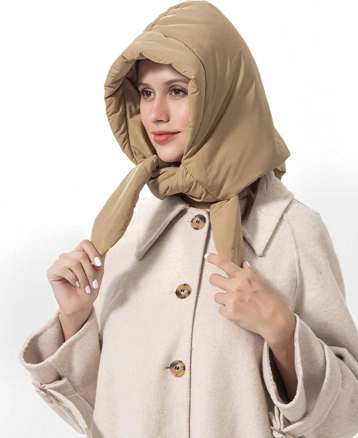 Winter Down Hood Hat Hooded Scarf Hat Extra Warm Tie Under Chin for Women Girls