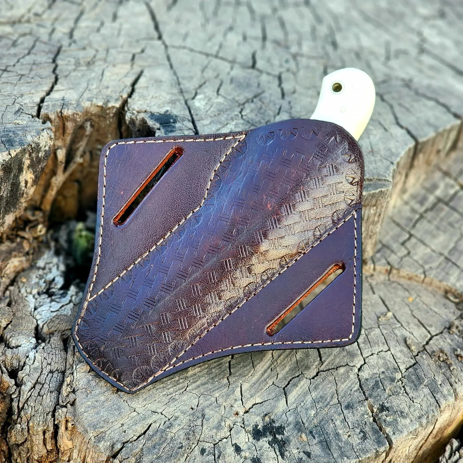 Wolf Cut Handmade Damascus Bull cutter knife lineman hawkbill knife Outdoor Hunting knife, 7.5" inch EDC Fixed blade electrician Knife, Cowboy knife, Utility Knife With Classic Pancake leather Sheath (Rose wood bone)