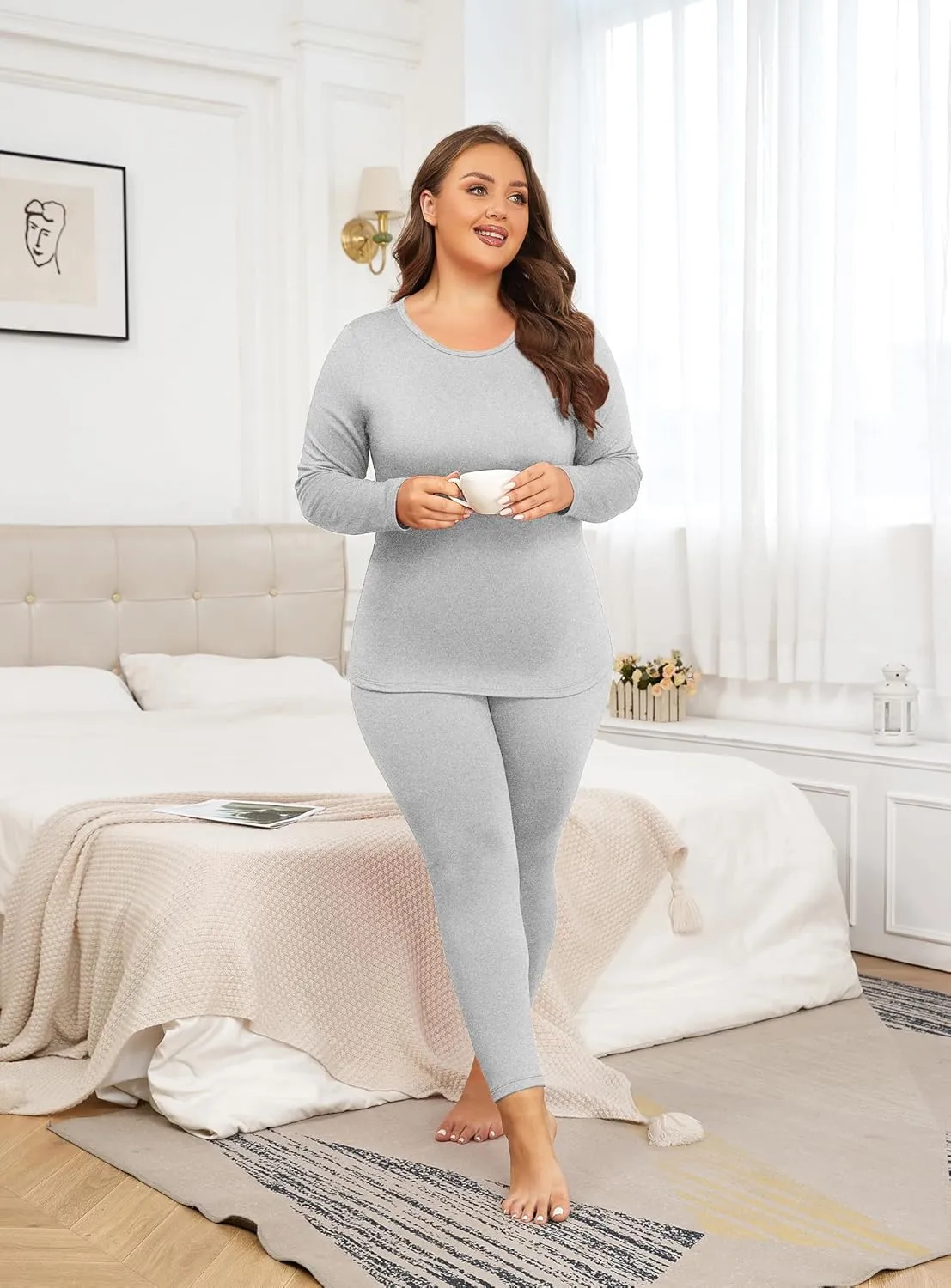 Women's Plus Size Thermal Underwear for Long Sleeve Fleece Lined Base Layer Top and Bottom Sets XL-5XL