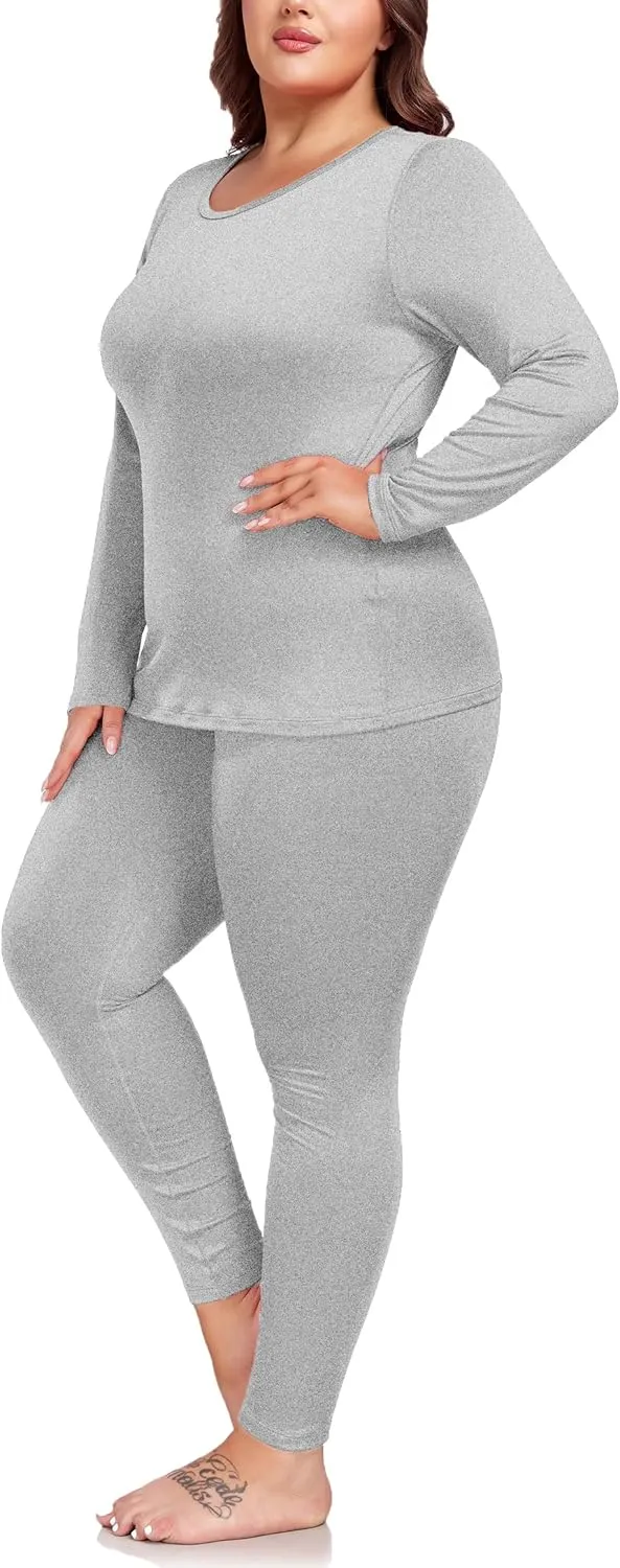 Women's Plus Size Thermal Underwear for Long Sleeve Fleece Lined Base Layer Top and Bottom Sets XL-5XL