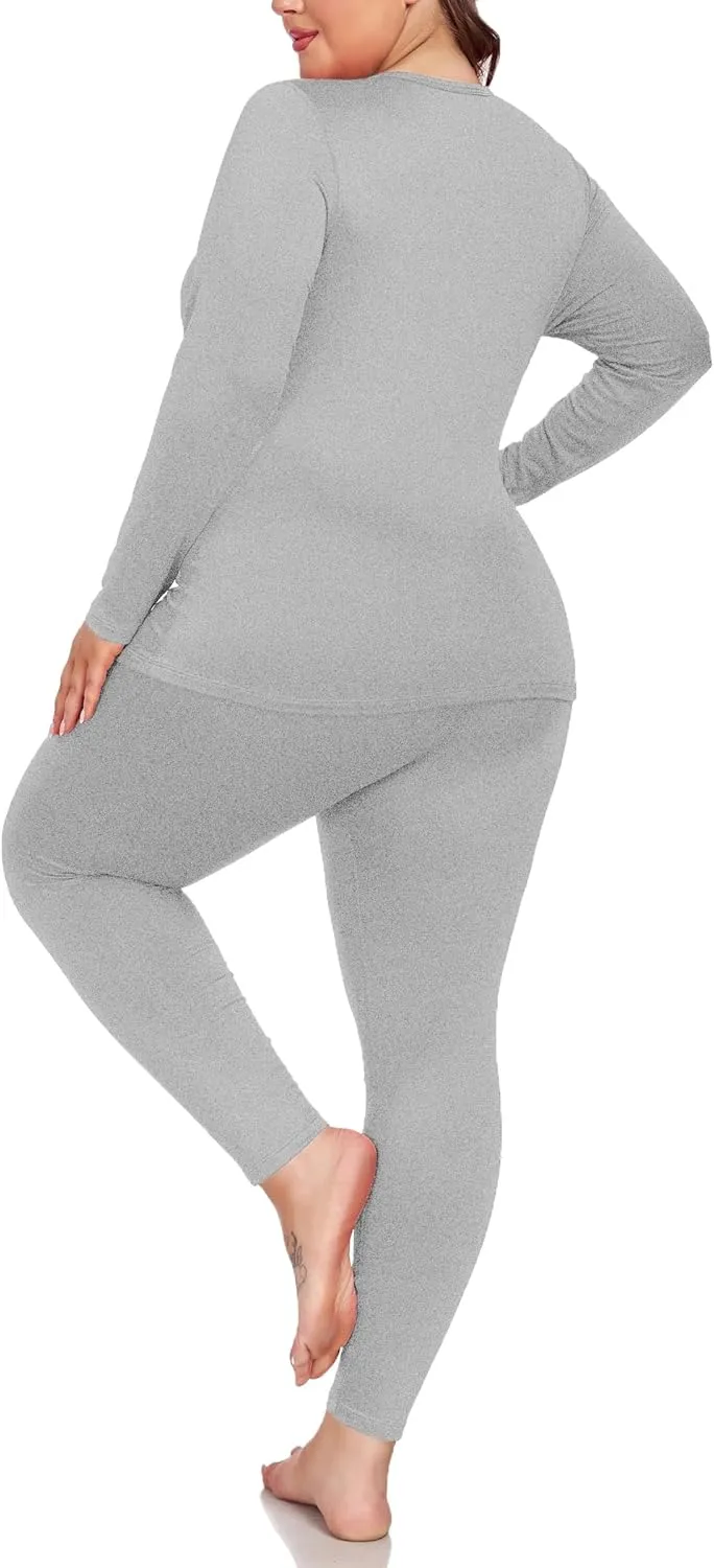 Women's Plus Size Thermal Underwear for Long Sleeve Fleece Lined Base Layer Top and Bottom Sets XL-5XL