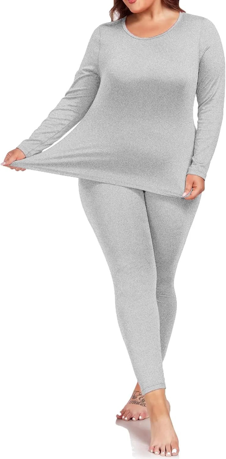Women's Plus Size Thermal Underwear for Long Sleeve Fleece Lined Base Layer Top and Bottom Sets XL-5XL