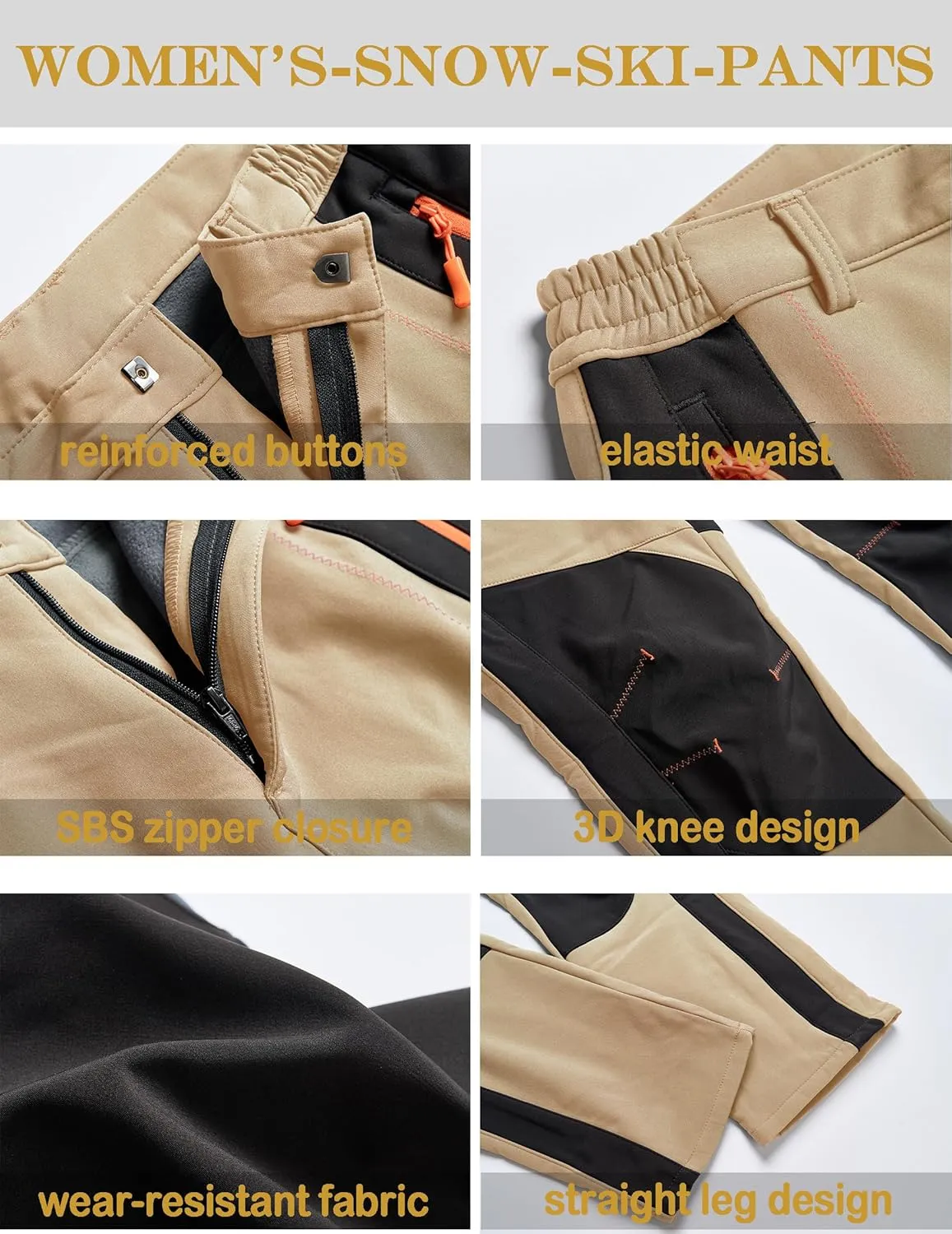 Women's Snow Ski Pants Fleece Lined Winter Outdoor Waterproof Insulated Warm Softshell Hiking Cargo Pants