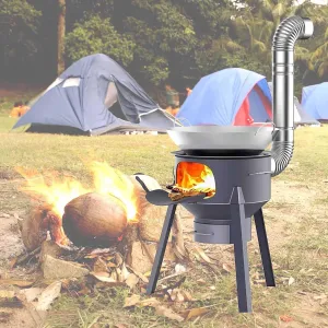 Wood Burning Rocket Stove Camping - 41 61cm Tall Hot Tent Stove w/Detachable Legs for Heating and Cooking - Pot Belly Stove Ideal for Outdoor Picnic, BBQ, Hunting, Fishing