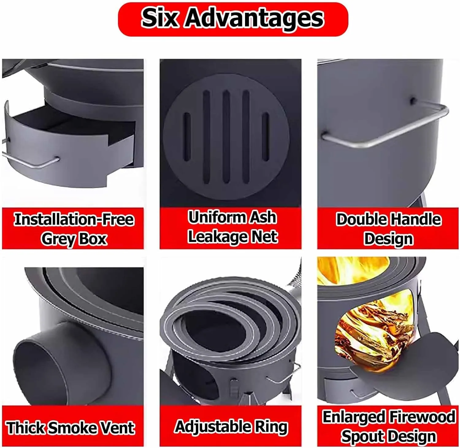 Wood Burning Rocket Stove Camping - 41 61cm Tall Hot Tent Stove w/Detachable Legs for Heating and Cooking - Pot Belly Stove Ideal for Outdoor Picnic, BBQ, Hunting, Fishing