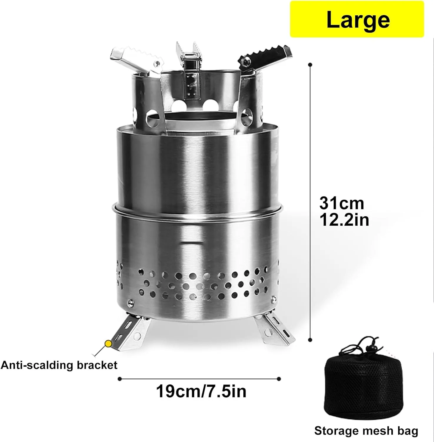 Wood Burning Stove, Mini Foldable Stainless Steel Stove with Storamesh Bag, Outdoor Firewoodnic Stove/L