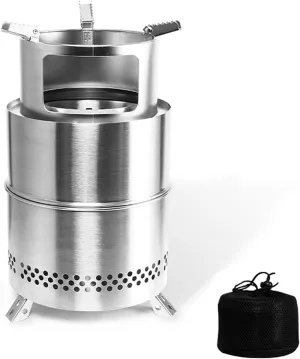 Wood Burning Stove, Mini Foldable Stainless Steel Stove with Storamesh Bag, Outdoor Firewoodnic Stove/L