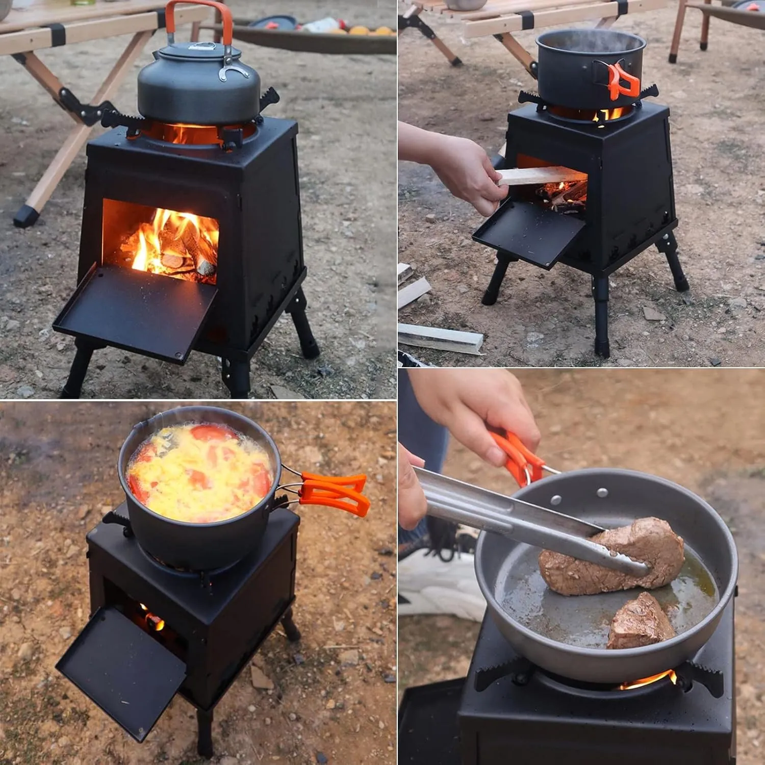 Wood Stove,Outdoor Stove Foldable,Portable Tent Camping Carbon Steel/Stainless Steel with Carry Bag/Green/30Cm