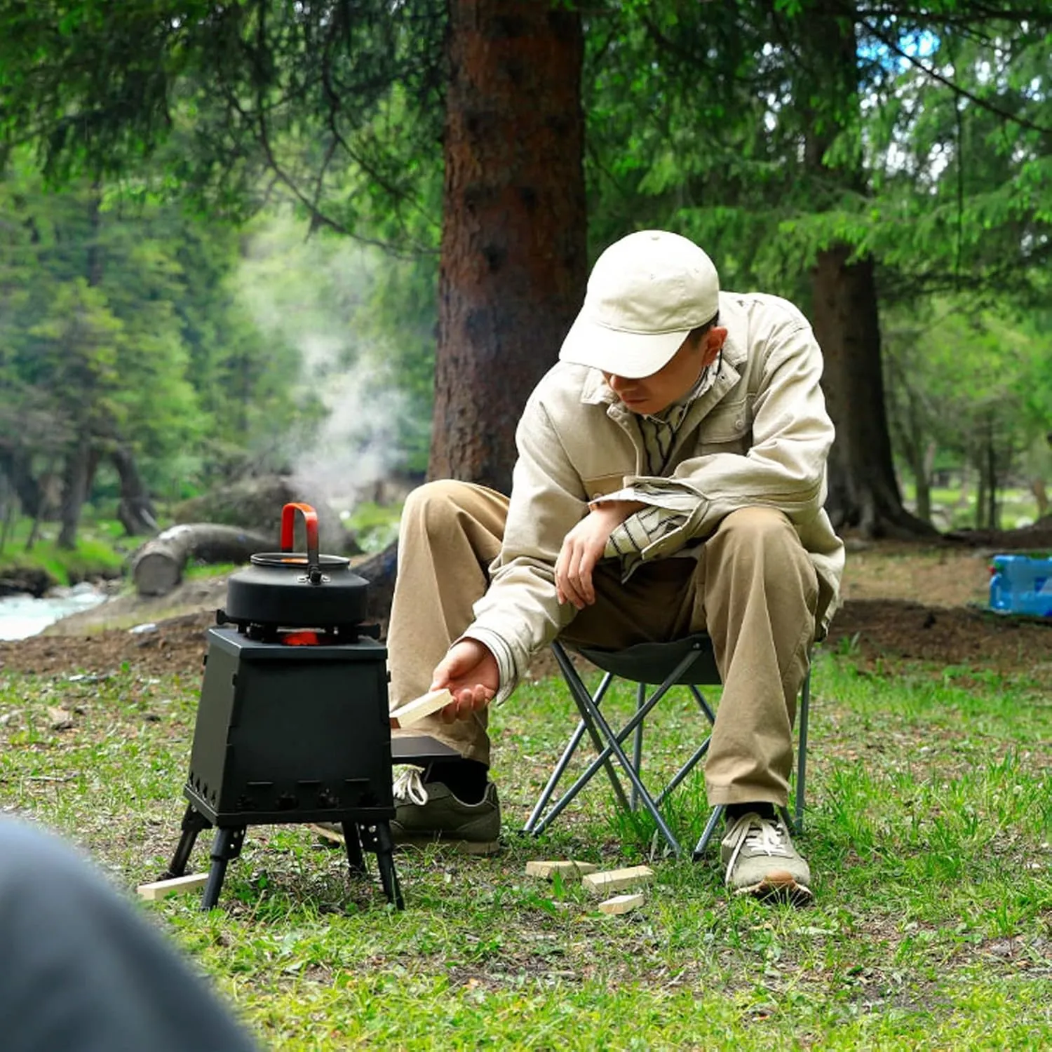 Wood Stove,Outdoor Stove Foldable,Portable Tent Camping Carbon Steel/Stainless Steel with Carry Bag/Green/30Cm