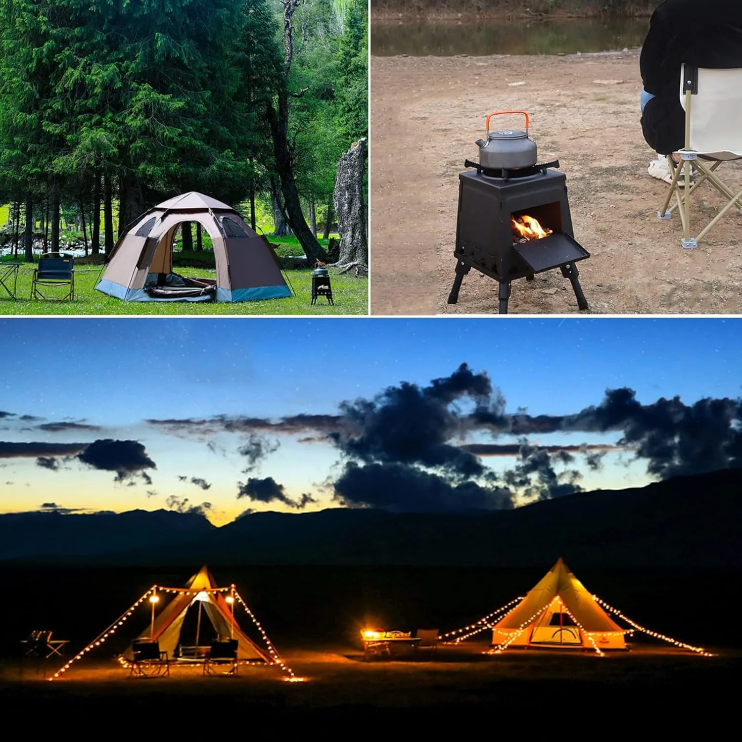 Wood Stove,Outdoor Stove Foldable,Portable Tent Camping Carbon Steel/Stainless Steel with Carry Bag/Green/30Cm