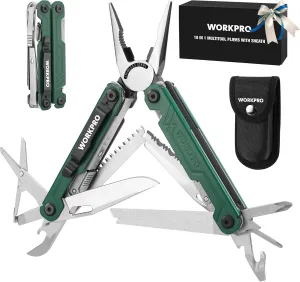 WORKPRO 18-in-1 Multi Tool Pliers, Stainless Steel EDC Multitool with Pocket Knife, 2 Safety Locks, Belt Clip and Oxford Pouch, Utility Multiuse Tool for Camping