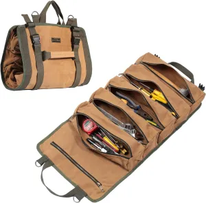 Wrench Tool Roll Bag, Heavy Duty Waxed Canvas Multi-Purpose Tool Organize Bag with 6 Zipper Pockets (Khaki)