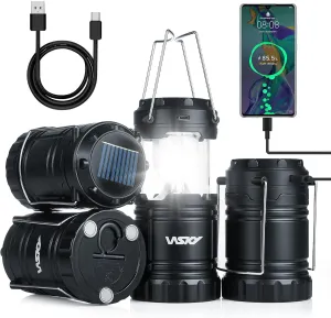 Wsky Solar Camping Lantern 4-Pack - Rechargeable LED Lights, Magnetic Base & Foldable Hanging Hook- Collapsible Lamp Battery Powered Perfect for Power Outages, Hiking, Campsites, Emergencies