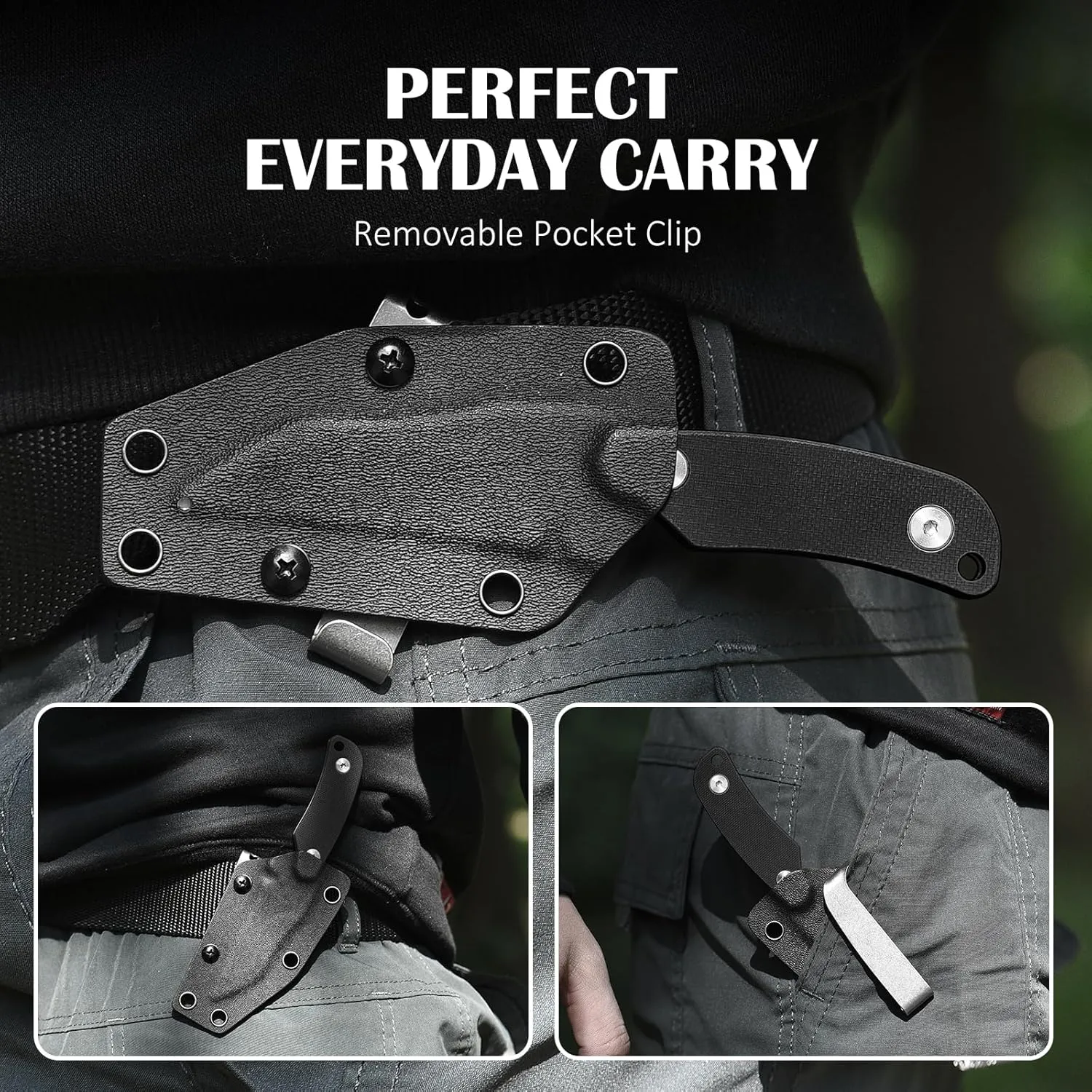 X-WH 5.78" Neck Knife with Sheath and Necklace, D2 Steel EDC Mini Fixed Blade Knife Horizontal Carry Full Tang Small Wharncliffe Knife with G10 Handle