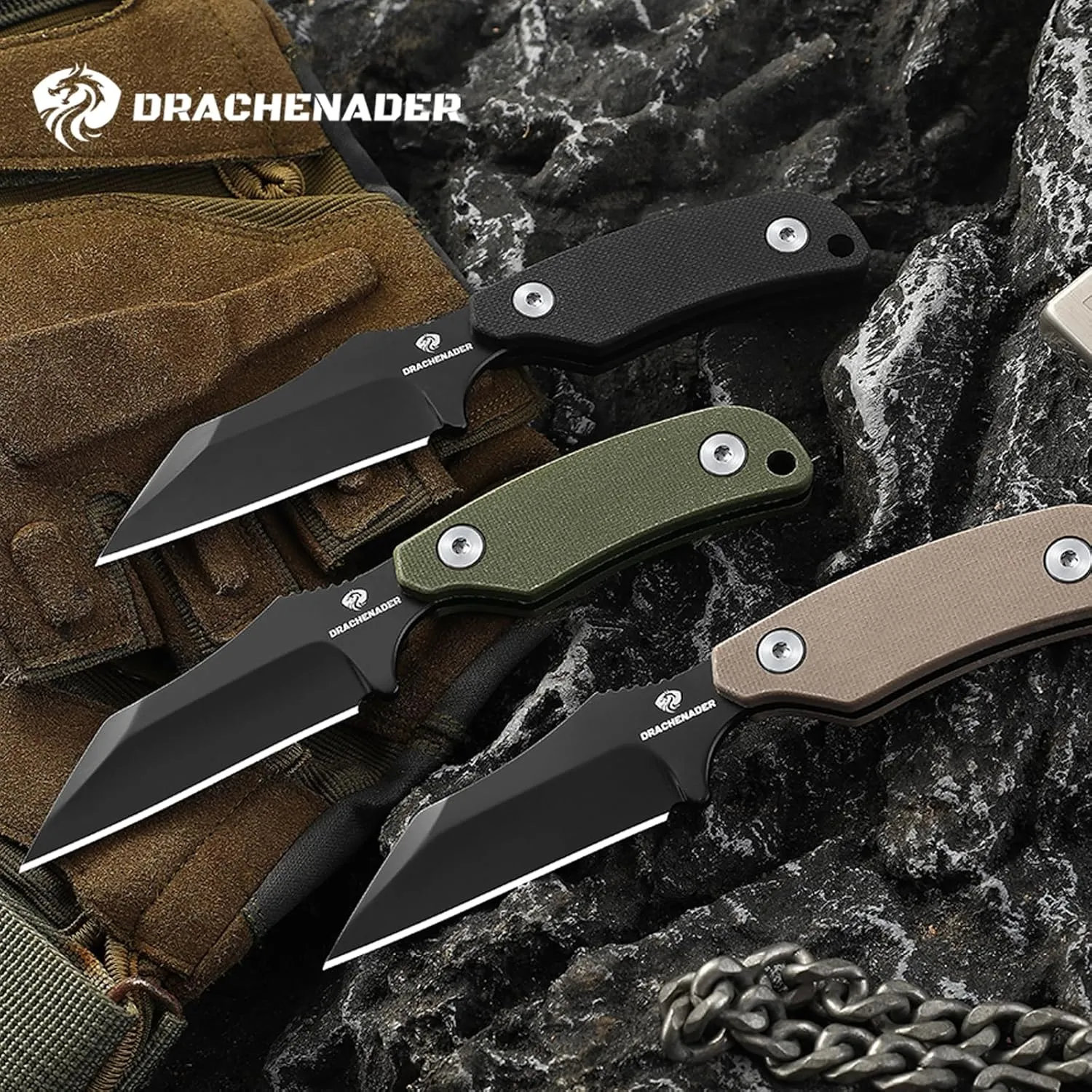 X-WH 5.78" Neck Knife with Sheath and Necklace, D2 Steel EDC Mini Fixed Blade Knife Horizontal Carry Full Tang Small Wharncliffe Knife with G10 Handle