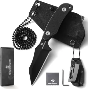 X-WH 5.78" Neck Knife with Sheath and Necklace, D2 Steel EDC Mini Fixed Blade Knife Horizontal Carry Full Tang Small Wharncliffe Knife with G10 Handle