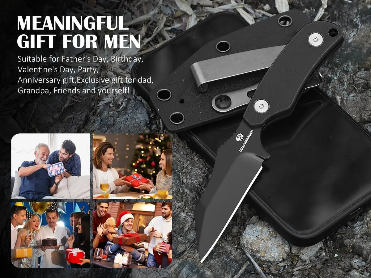 X-WH 5.78" Neck Knife with Sheath and Necklace, D2 Steel EDC Mini Fixed Blade Knife Horizontal Carry Full Tang Small Wharncliffe Knife with G10 Handle