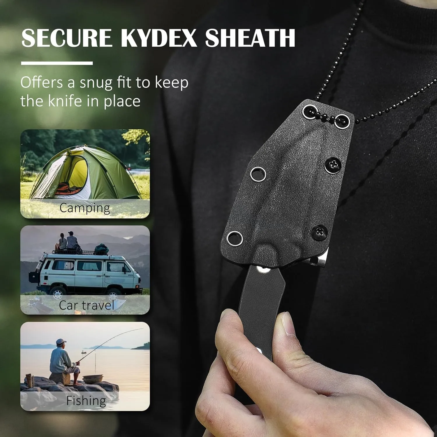 X-WH 5.78" Neck Knife with Sheath and Necklace, D2 Steel EDC Mini Fixed Blade Knife Horizontal Carry Full Tang Small Wharncliffe Knife with G10 Handle