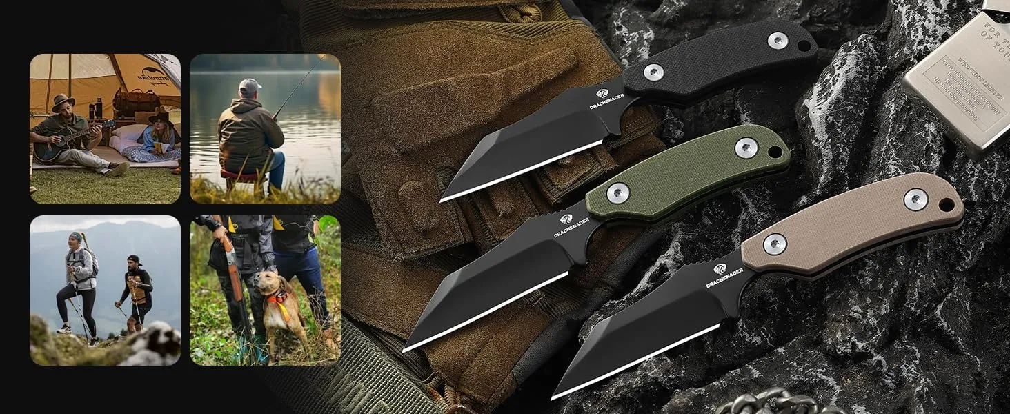X-WH 5.78" Neck Knife with Sheath and Necklace, D2 Steel EDC Mini Fixed Blade Knife Horizontal Carry Full Tang Small Wharncliffe Knife with G10 Handle