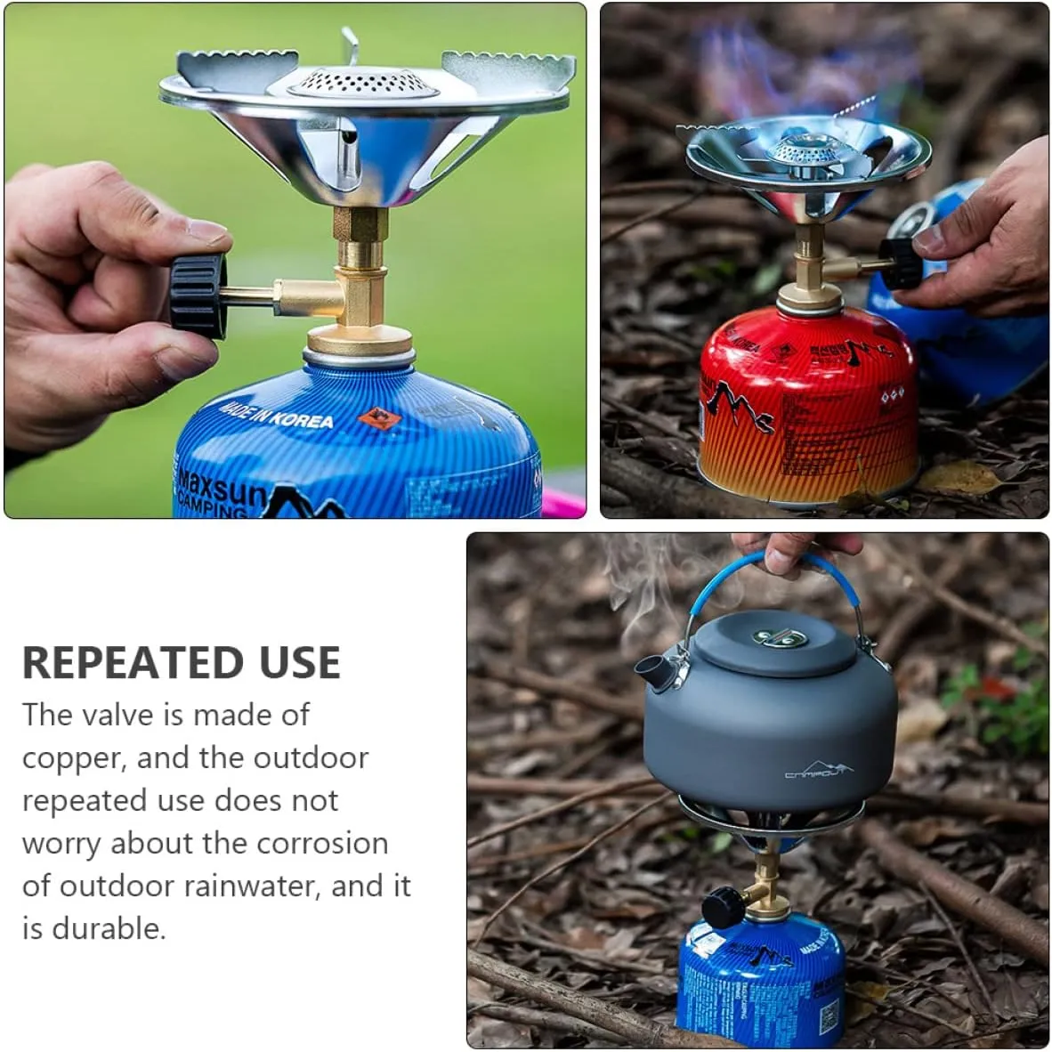 Yardwe Portable Stainless Steel Camping Propane Stove Windproof Gas Burner Head for Outdoor Cooking