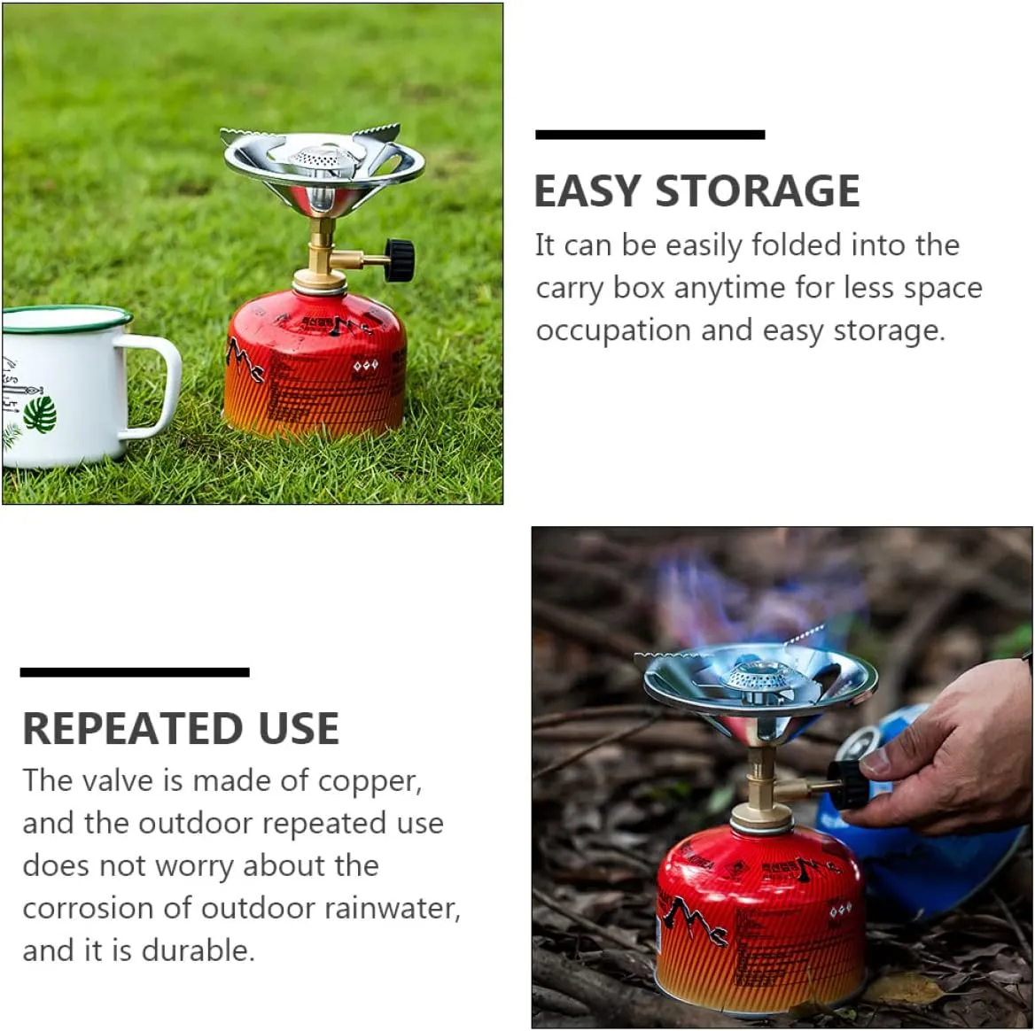 Yardwe Portable Stainless Steel Camping Propane Stove Windproof Gas Burner Head for Outdoor Cooking