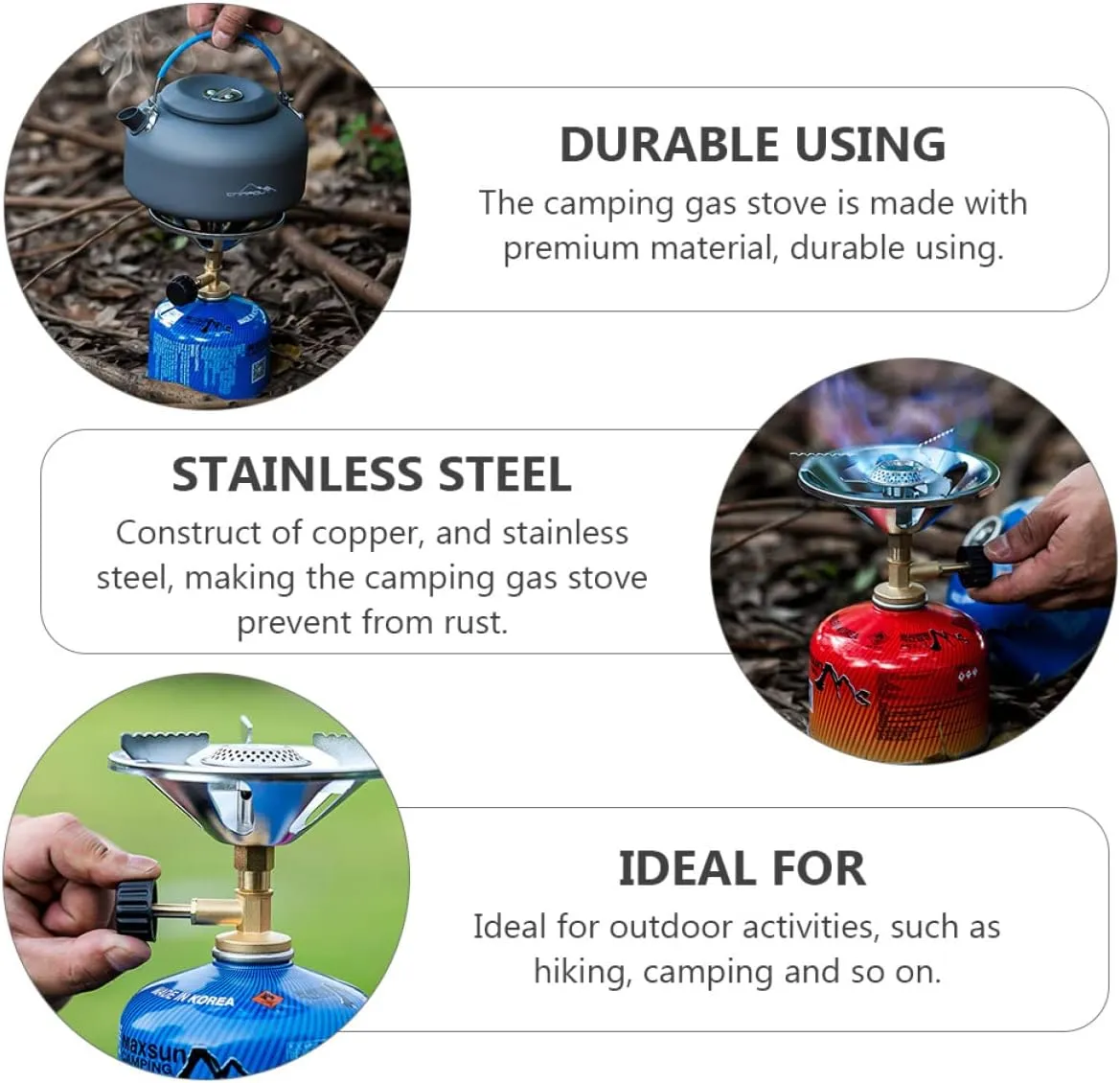 Yardwe Portable Stainless Steel Camping Propane Stove Windproof Gas Burner Head for Outdoor Cooking