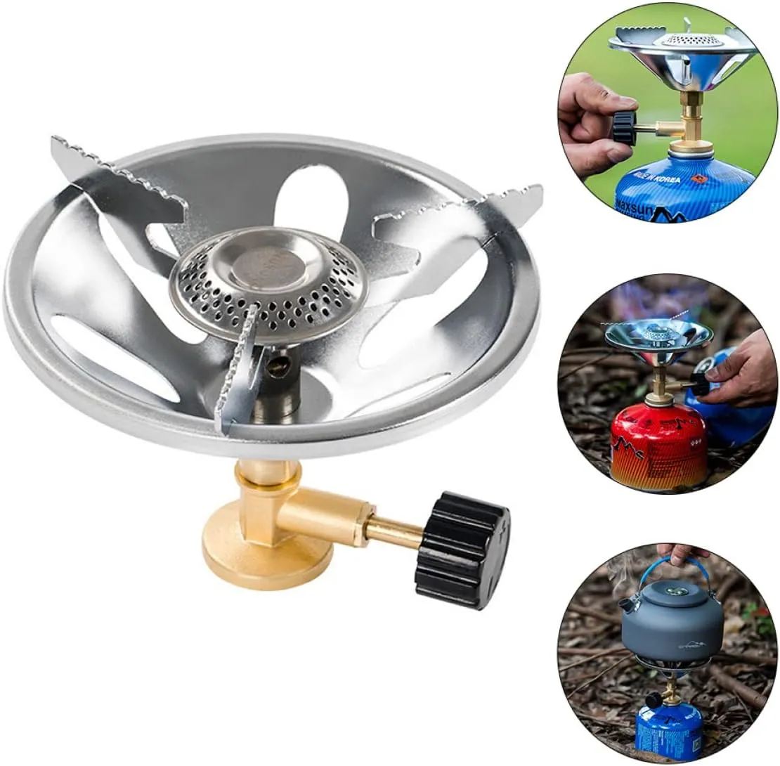 Yardwe Portable Stainless Steel Camping Propane Stove Windproof Gas Burner Head for Outdoor Cooking