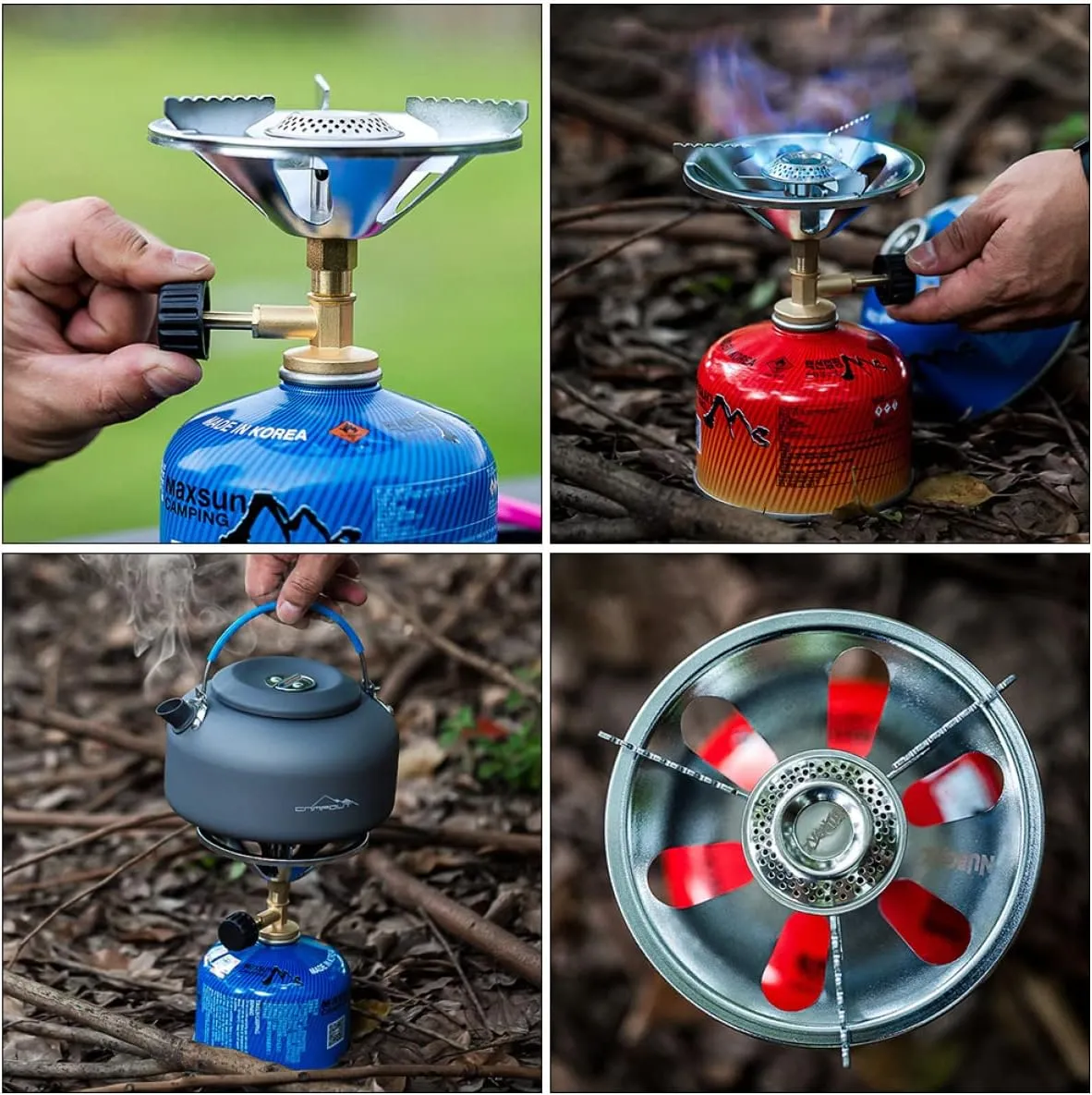Yardwe Portable Stainless Steel Camping Propane Stove Windproof Gas Burner Head for Outdoor Cooking