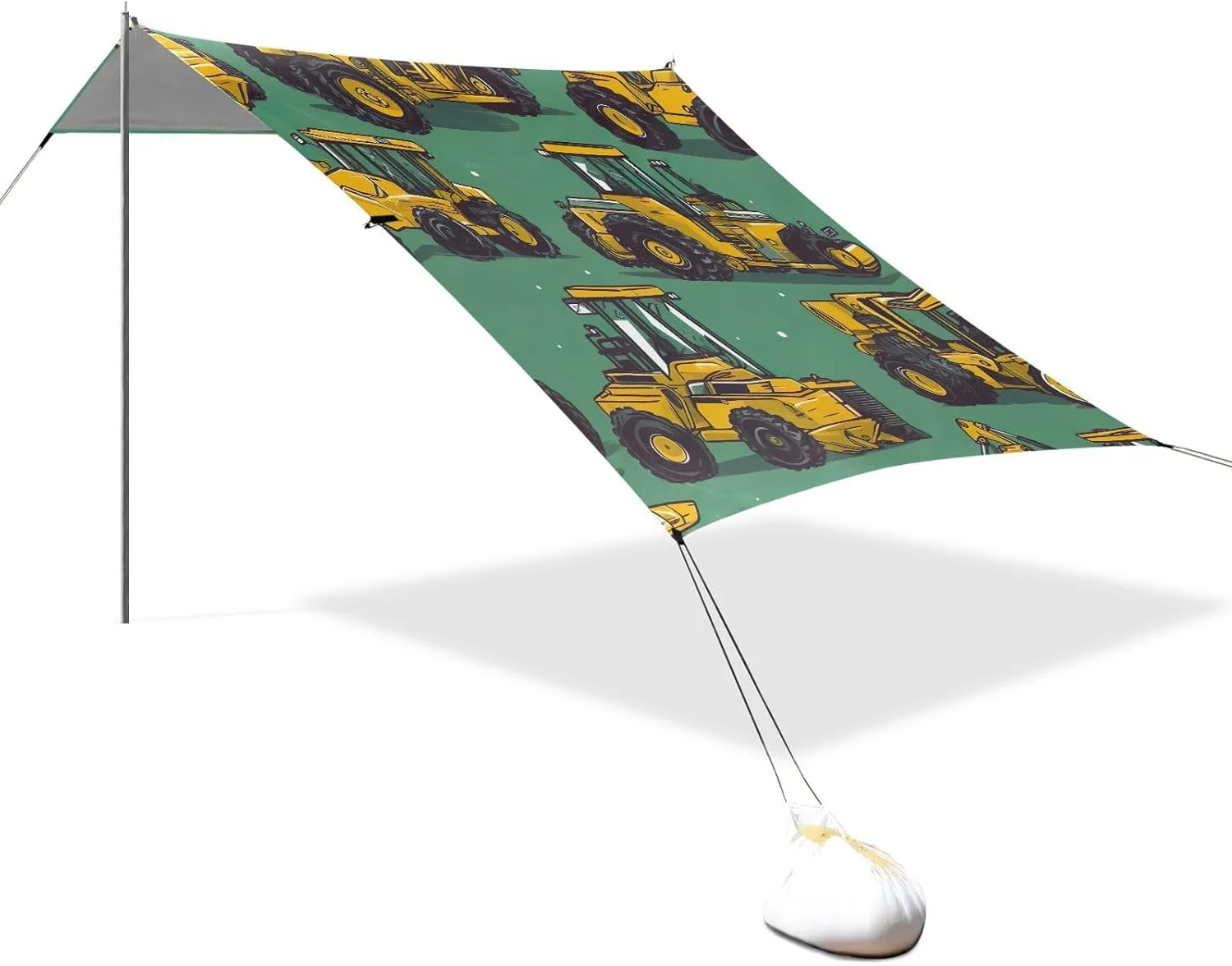 Yellow Excavator Print Beach Tent Canopy 9.2 × 10.5 FT Patio Sun Shade Outdoor for Adults Wind Sail Shade Camping Sun Shelter with Poles Sand Anchor