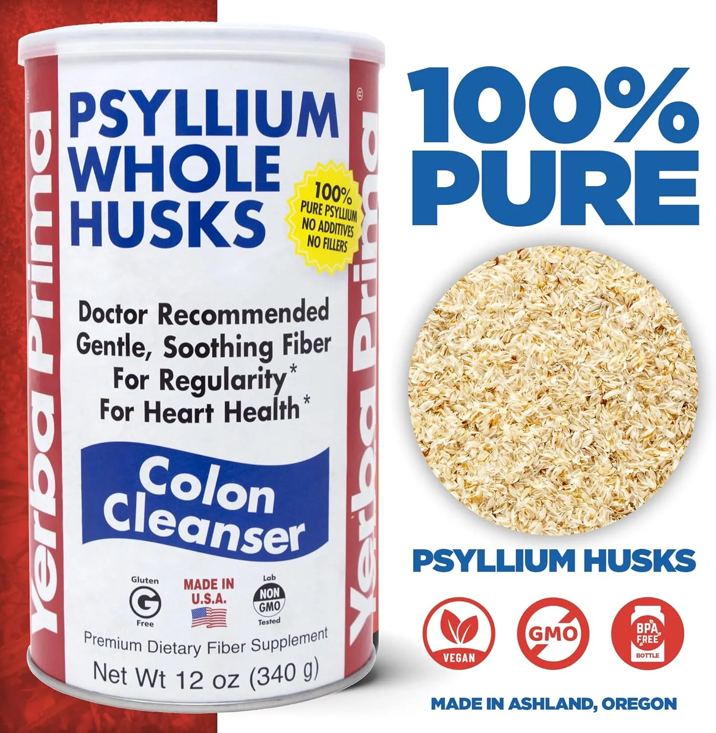 Yerba Prima Psyllium Husk, 12 Ounce (Pack of 3) - Whole Husk Fiber Supplement for Regularity, Colon Cleansing, Natural Support for Gut Health, Non GMO, Gluten Free, Vegan, No Sweeteners