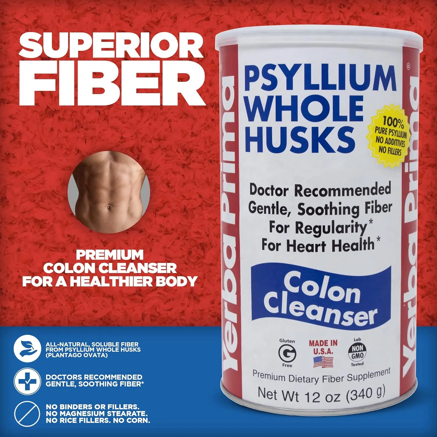 Yerba Prima Psyllium Husk, 12 Ounce (Pack of 3) - Whole Husk Fiber Supplement for Regularity, Colon Cleansing, Natural Support for Gut Health, Non GMO, Gluten Free, Vegan, No Sweeteners