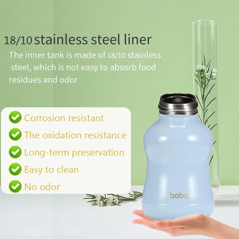 YOHKOH Mini Vacuum Insulated Water Bottle With Bamboo Lid - Stainless Steel Thermos Water Bottle for Women Girls Kids, Metal Sports Hot and Cold Water Bottle Leak-Proof BPA-Free (6.4oz,Blue)