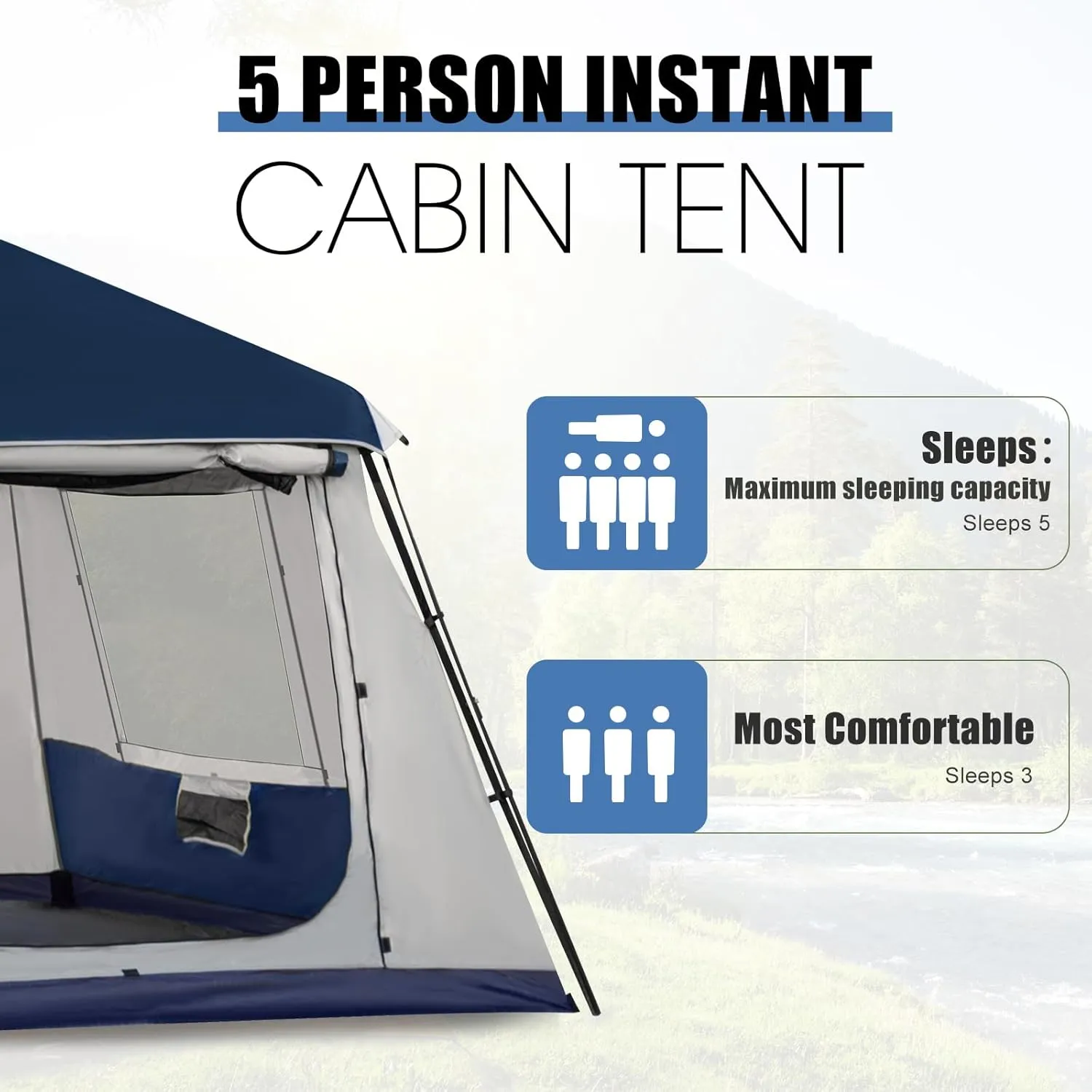 YOLENY Instant Cabin Tent 4/6/8/10 Person, Family Large Camping Tent, 60s Easy Setup with Rainfly & Waterproof Portable with Carry Bag for Family Activities, 4 Season