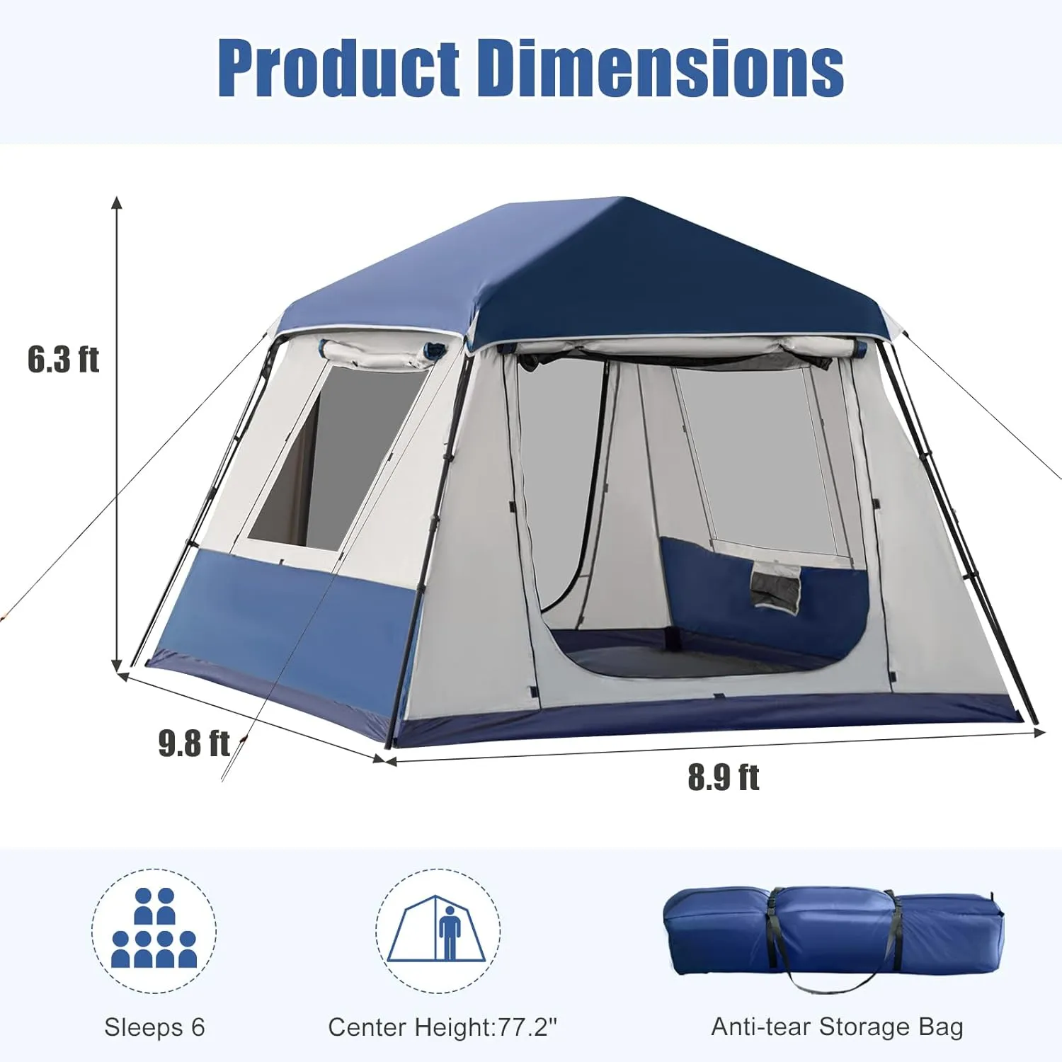YOLENY Instant Cabin Tent 4/6/8/10 Person, Family Large Camping Tent, 60s Easy Setup with Rainfly & Waterproof Portable with Carry Bag for Family Activities, 4 Season