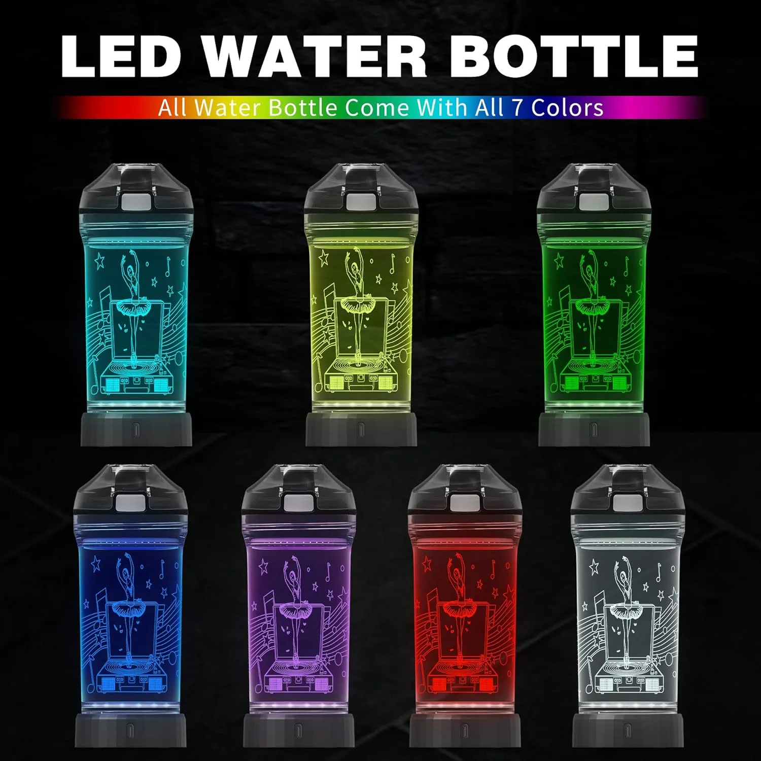 YuanDian Light Up Kids Water Bottle with 3D LED Light- 14 OZ Tritan BPA Free - 7 Color Light Cool Drinking Cups Gift for School Kids Girl Child (Ballet)