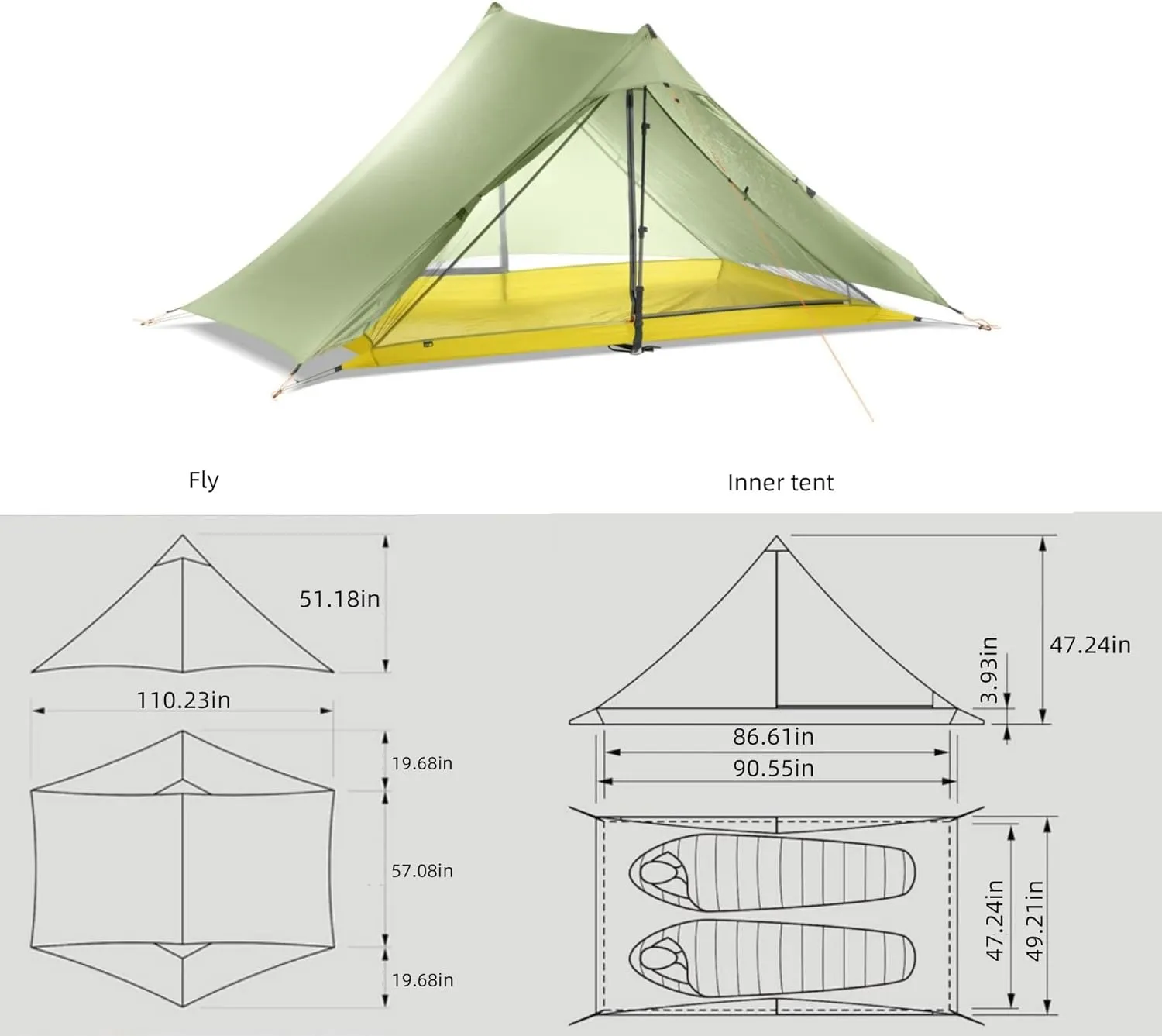 Yuanxing 2 A-Type Tarp Tent,2 Person Camping Tent,Outdoor Ultralight Tents for Hiking,Backpacking,Climbing